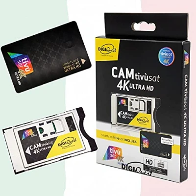 Abbildung von TiVuSat 4K UHD Black Karte &amp; EasyMouse Ultra HD SmartCam von DIGIQuest CI+ Modul schwarz inklusive UHD, italienische HD/ Kanäle über Satellit Eutelsat HotBird 13,0 Ost