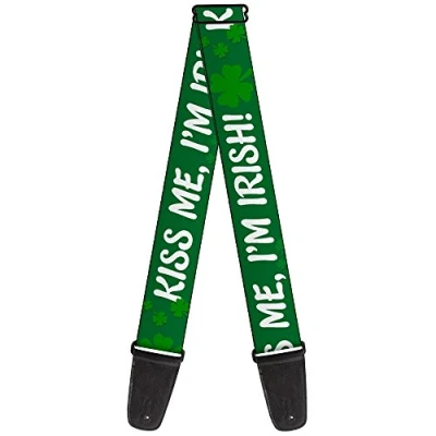 Abbildung von Buckle Down Gitarrengurt Kiss Me Im Irish Clovers Grün Weiß 5,1 cm breit