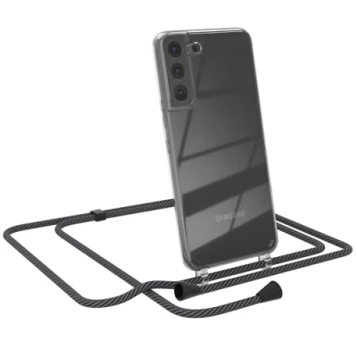 Abbildung von EAZY CASE Handytasche zum Umhängen kompatibel mit Samsung Galaxy S22 Plus 5G, Handyhülle Band, Transparent Kameraschutz und Bildschirmschutz, Lanyard in Schwarz/Anthrazit Clips Schwarz