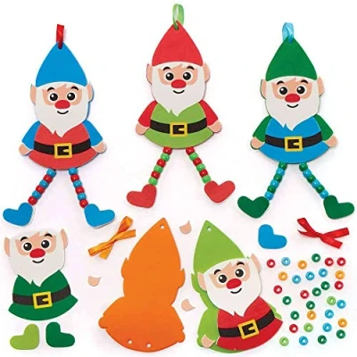 Abbildung von Baker Ross FC832 Moosgummi Zwerg Bastelset mit Perlen 5er Pack, Set für Kinder zum Basteln und Dekorieren, Ideal Kindergeburtstag