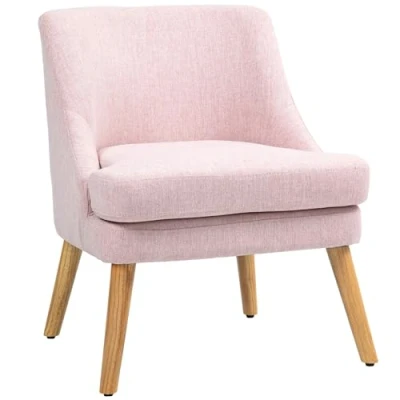 Abbildung von HOMCOM Sessel Loungesessel mit Leinenoptik, Armlehne, Gepolstert Relaxsessel Holzbeine, für Wohnzimmer, Schlafzimmer, Rosa