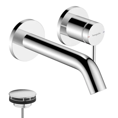 Abbildung von hansgrohe Tecturis S Waschtischarmatur Unterputz für Wandmontage, Wasserhahn Bad mit Auslauf Länge 16,5cm, Mischbatterie Waschbecken wassersparend (EcoSmart+), Chrom