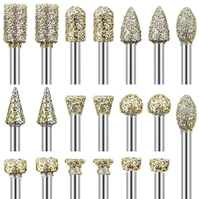 Abbildung von Diamant Frässtifte Set, 20 Stück Fräser für Stein mit 1/8&quot; Schaft Kompatibel Dremel Rotary Tool Zubehör, Schleifstifte Glas Keramik Schnitzen Schleifen, Polieren und Gravieren