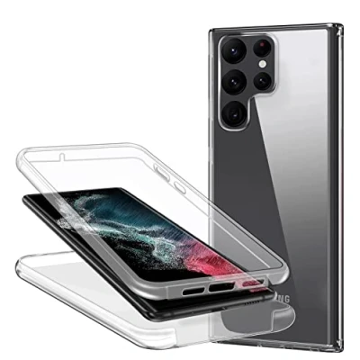 Abbildung von Hülle für Samsung Galaxy S22 Ultra Handyhülle 360 Grad, Transparent Full Schutz Kratzfest Dünn Durchsichtige Case Silikon Schutzhülle, Hart PC Zurück + Weich TPU Vorderseite