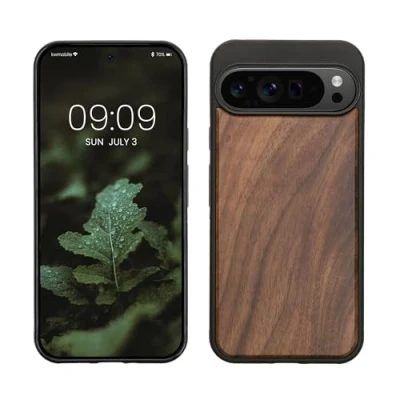 Abbildung von kwmobile Hülle kompatibel mit Google Pixel 9 Pro XL Holz Case stoßfestes Handy Cover TPU Handyhülle in Dunkelbraun