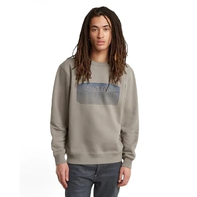 Abbildung von G STAR Stacked OLD Skool LOGO Sweatshirt, Herren, Größe: Large, Elephant skin