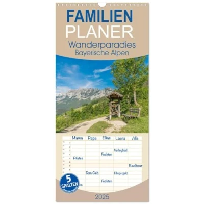 Abbildung von Familienplaner 2025 Wanderparadies Bayerische Alpen mit 5 Spalten (Wandkalender, 21 cm x 45 cm), CALVENDO