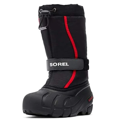 Abbildung von Sorel Childrens Flurry Unisex Snowboot/Winterstiefel für Kinder, Größe: 28, Black/bright red Schuhe