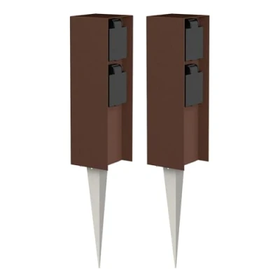 Abbildung von ledscom.de 2 Stück Garten Steckdosen Säule POMI mit Erdspieß für außen, IP44, Fach, braun, eckig, 23cm