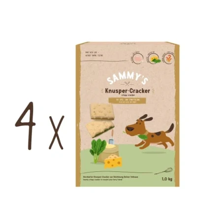 Abbildung von Sammy&#039;s Knusper Cracker Herzhafte Snacks für Hunde mit Käse und Spinatfüllung 4 x 1 kg