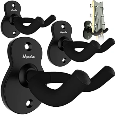 Abbildung von Moodve Gitarren Wandhalterung, Metall, Gitarrenform, Wandaufhängung, schwarzer Gitarrenhalter, Ständer für Bass, E Akustikgitarre, Ukulele (Gitarrenform)