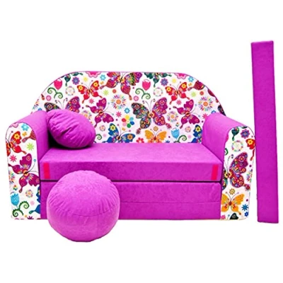 Abbildung von Pro Cosmo Kindersofa Bettfunktion 3in1 Sofa + Gratis Polsterhocker und Kissen Kindermöbel Set M33