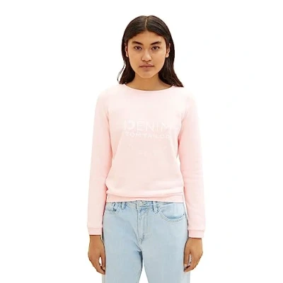 Abbildung von TOM TAILOR Denim Damen 1039817 Sweater mit Logo Print &amp; Raffarm, 14557 Light English Rose, L