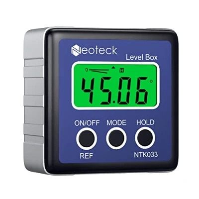 Abbildung von Neoteck Digitaler LCD Winkelmesser Neigungsmesser Inklinometer Wasserdicht Bevel Box Winkelmessgerät Wasserwaage(Batterie enthalten) Blau