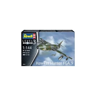 Abbildung von Modellflugzeug zum Zusammenbau 1:144 63833 Hawker Hunter FGA.9 Revell + 3 Farben Kleber Pinsel