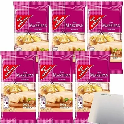 Abbildung von Gut&amp;Günstig Marzipanrohmasse zum Backen und Naschen 6er Pack (6x200g Packung) + usy Block