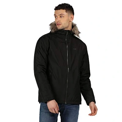 Abbildung von Regatta Herren Haig Waterproof Taped Seams Insulated Polyester Lining Internal Security Pocket Hooded Jacket Jacke, Schwarz, XXXL