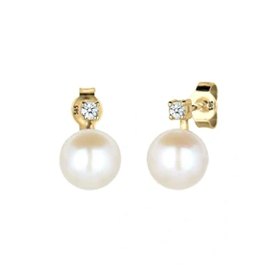 Abbildung von Elli DIAMONDS Ohrringe Damen Ohrstecker Perle Elegant mit Diamant (0.06 ct.) in 585 Gelbgold