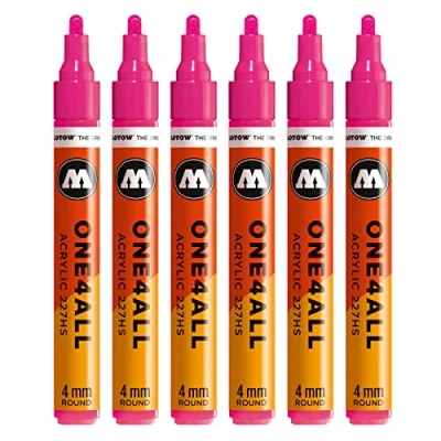 Abbildung von Molotow One4All 227HS Acryl Marker (4,0 mm Strichstärke, hochdeckend und permanent, UV beständig, für fast alle Untergründe) 6 Stück Farbe 217 neonpink floureszierend