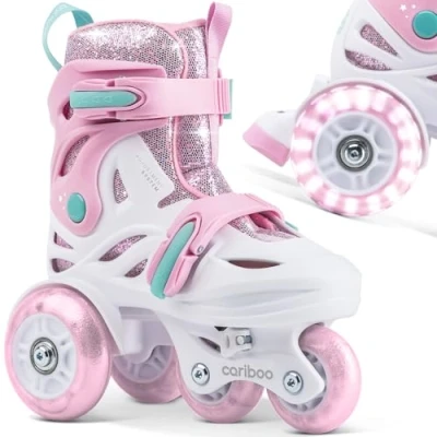 Abbildung von cariboo Rollschuhe Für Kinder Inliner Anfänger Verstellbar S 31 35 Mit Lernlaufräder Glitzern Rosa Minze Ballerina