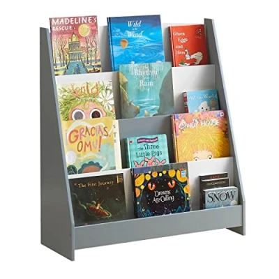Abbildung von SoBuy KMB32 HG Kinder Bücherregal Kinderregal Zeitungsständer mit 4 Ablagefächern Aufbewahrungsregal für Büchergestell Hängefächerregal Grau BHT ca.: 80x88x30cm