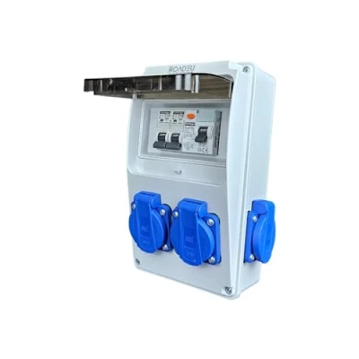 Abbildung von RoadEu Stromverteiler 230V 4X Schuko Steckdose mit Schalter Steckdosenverteiler Fi Schutzschalter 40A und 2X C 16A. Baustromverteiler IP44