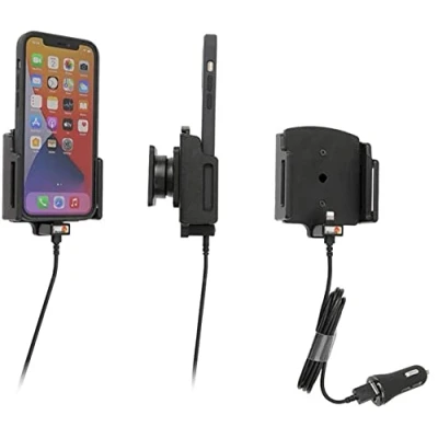 Abbildung von Brodit Gerätehalter 721237 Made IN Sweden mit Ladefunktion für Smartphones Apple iPhone 12, 12 Pro, Pro Max, Schwarz
