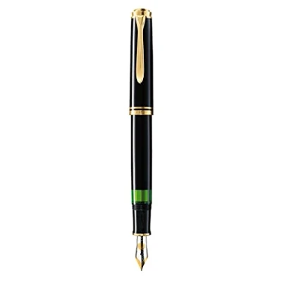Abbildung von Pelikan Füllhalter Souverän 400, Schwarz, Feder EF (extra fein), hochwertiger Kolbenfüller im Geschenk Etui, 994764