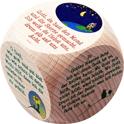Abbildung von GICO Gebetswürfel Morgen und Abendgebete für Kinder Erwachsene aus Holz Taufe Kommunion 5989