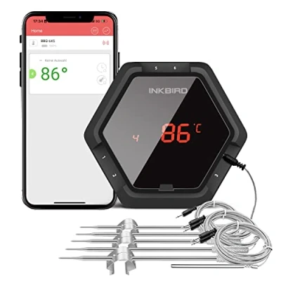 Abbildung von Inkbird IBT 6XS Grillthermometer mit 6 Sonden, Magnetisch BBQ Thermometer Bluetooth Fleischthermometer 1000mAh Li Batterie, Bratenthermometer 180 Grad Bildschirmanzeige Drehen für BBQ,Backofen