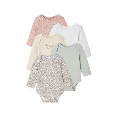 Abbildung von Bio Kollektion: 5er Pack Baby Schlupfbodys mit Blumen salbei