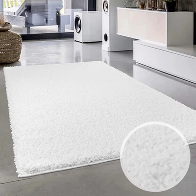 Abbildung von ayshaggy Shaggy Teppich Hochflor Langflor Einfarbig Uni Weiß Weich Flauschig Wohnzimmer, Größe: 133 x 190 cm