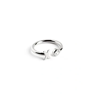 Abbildung von SINGULARU Personalisierter Ring Letter Diamond Silber Verstellbarer 925 Sterlingsilber mit Rhodiumbeschichtung Einheitsgröße Damenschmuck Buchstabe X