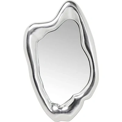 Abbildung von Kare Design Spiegel Hologram Silber, Wandspiegel, silbener Rahmen, leichte Wandmontage, Dekospiegel, Spiegel, asymmetrischer (H/B/T) 117x68x9cm