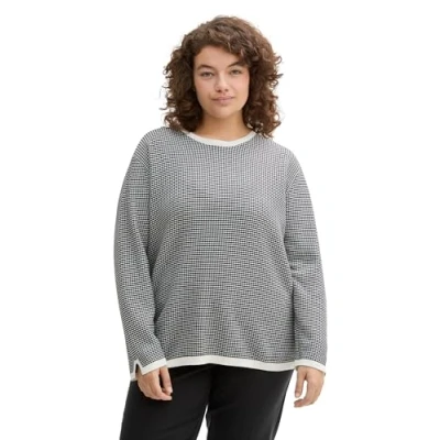 Abbildung von TOM TAILOR Damen Plussize Strickpullover aus Baumwolle, 36994 Black White Bubble Knit Design, 44