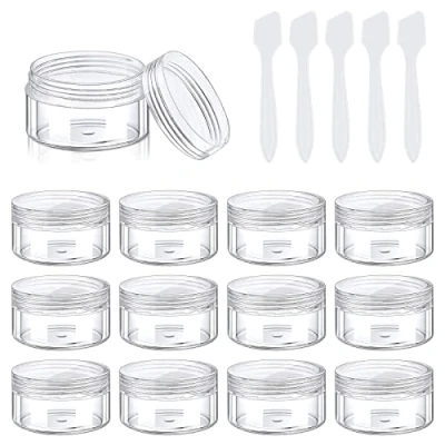 Abbildung von Pinsheng 50 Stück Leerdose Klarer Tiegel, Cremedose Leer 5ml Transparent Kosmetikbehälter Reise mit Deckel Klein Nailart Döschen Box Probedöschen Spatel für Kosmetik Lippenbalsam und Lotion