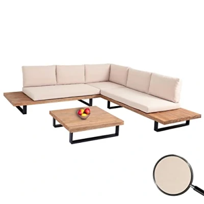 Abbildung von Mendler Garten Garnitur HWC H54, Sitzgruppe Lounge Set, Spun Poly Akazie Holz FSC® Alu Hellbraun, Polster beige