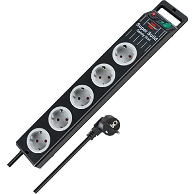 Abbildung von Brennenstuhl Super Solid Steckdosenleiste 5 Fach (Mehrfachsteckdose mit Schalter und 2,5m Kabel aus bruchfestem Polycarbonat) schwarz/grau