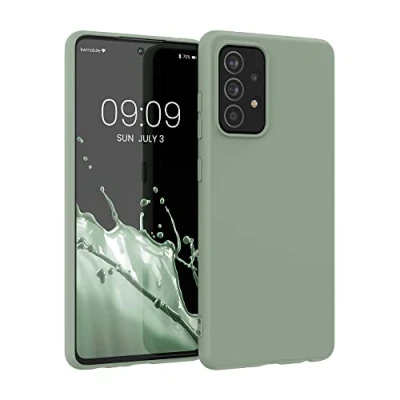 Abbildung von kwmobile Hülle kompatibel mit Samsung Galaxy A52 / 5G A52s weiches TPU Silikon Case Cover geeignet für kabelloses Laden Graugrün