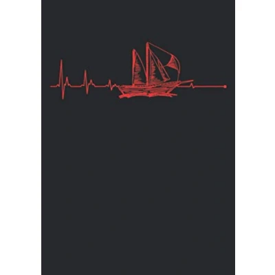 Abbildung von Notizbuch A5 kariert mit Softcover Design: Segelschiff Antik Segler Segelboot EKG Herzschlag Herz: 120 karierte DIN Seiten