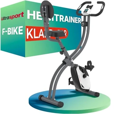 Abbildung von Ultrasport F Bike 200B Heimtrainer mit Handpulssensoren, Rückenlehne, faltbar, Silber / Schwarz