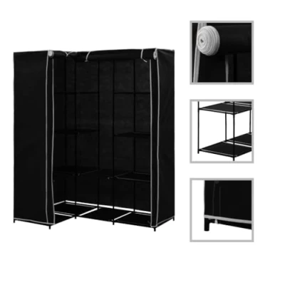 Abbildung von vidaXL Eckkleiderschrank Eck Kleiderschrank Stoffschrank Faltschrank Garderobenschrank Garderobe Schrank Schlafzimmerschrank Schlafzimmer Schwarz 130x87x169 cm