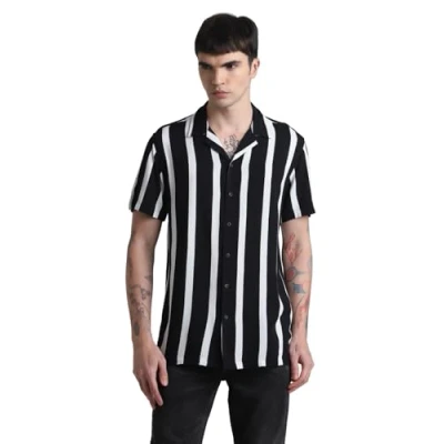 Abbildung von JACK&amp;JONES Herren JJJEFF Resort Stripe Shirt SS Relaxed Hemd, Black, L