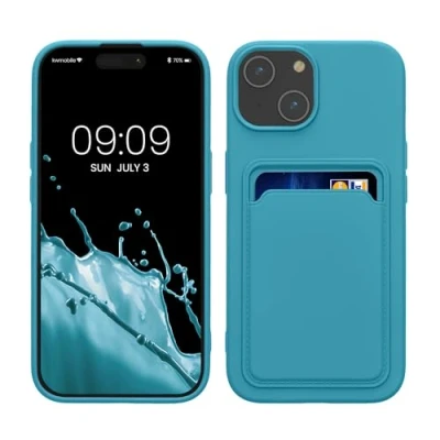 Abbildung von kwmobile Handyhülle kompatibel mit iPhone 15 Hülle Handy Cover Fach für Karten in Hellblau matt
