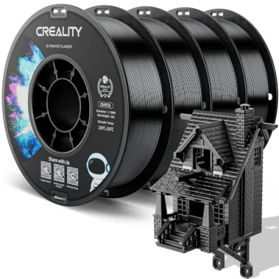 Abbildung von Creality PETG Filament 1.75mm, Hohe Präzision, Starke Zähigkeit, Geruchlos, Besserer Fluss, 4kg 3D Drucker Filament, 1.75mm Maßgenauigkeit +/ 0.03mm, Schwarz 4 Stück
