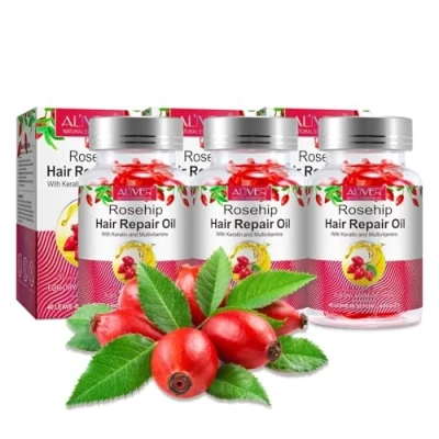 Abbildung von ALIVER Haaröl Hagebuttenöl Wildrosenöl Haarpflege Haarwachstum in Kapseln Bio Vegan, 3 tlg.