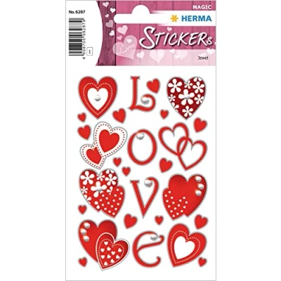 Abbildung von HERMA 6287 Aufkleber Herzen Glitzer klein groß, 26 Stück, Herz Sticker in rot, Etiketten Herzform für Valentinstag Liebe Hochzeit Geburtstag Scrapbooking Dekoration Geschenk Briefe DIY Basteln