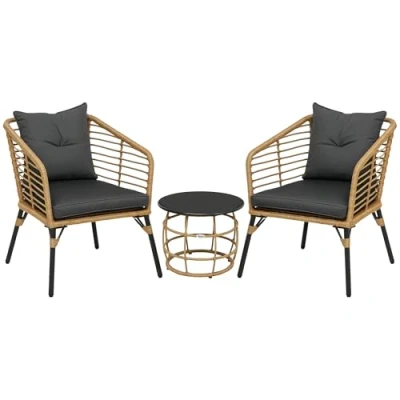 Abbildung von Rattan Gartenmöbel Set 3 TLG. Sitzgruppe mit Kissen für Terrasse Balkon
