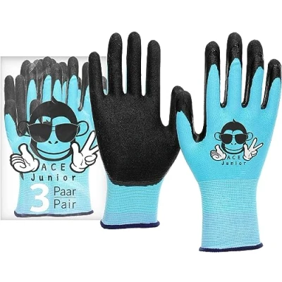 Abbildung von ACE Junior Arbeits Handschuh für Kinder 3 Paar Schutz Handschuhe die Garten Arbeit Blau 5 6 Jahre (3er Pack)