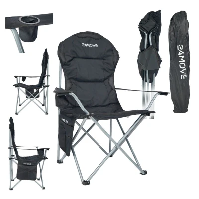 Abbildung von 24MOVE® Campingstuhl Salvador faltbar Klappstuhl gepolstert Tragetasche,150kg belastbar,schwarz